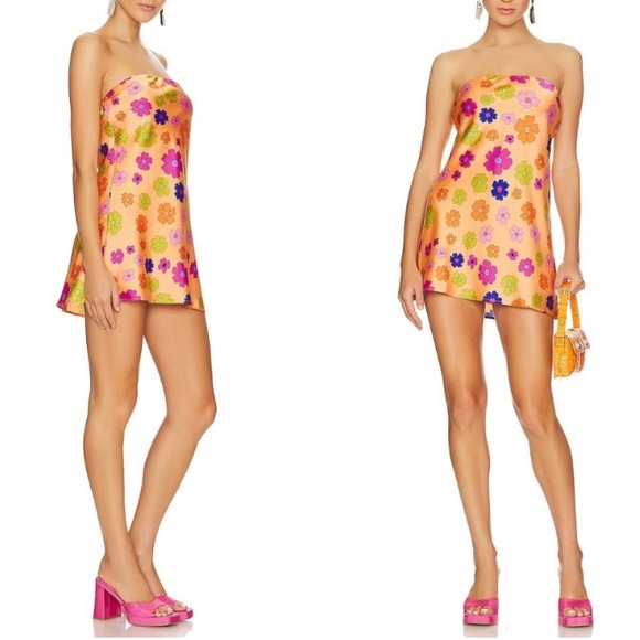 Show Me Your MuMu Dresses & Skirts - Lizzie McGuire! Strapless Orange Floral Mini Dress